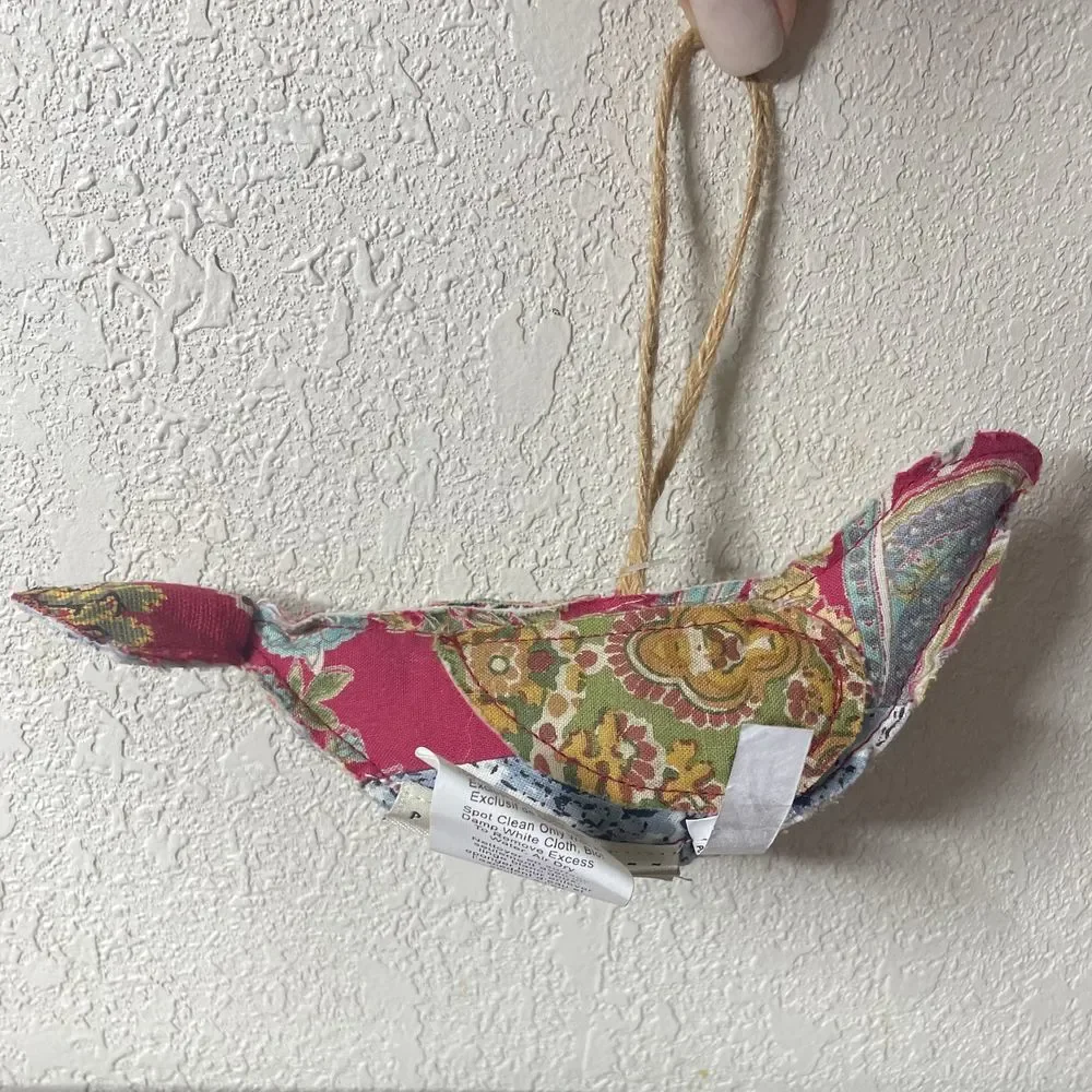 Pottery Barn Pollie Patchwork‎ Fabric Bird Christmas tree Ornament NWT
